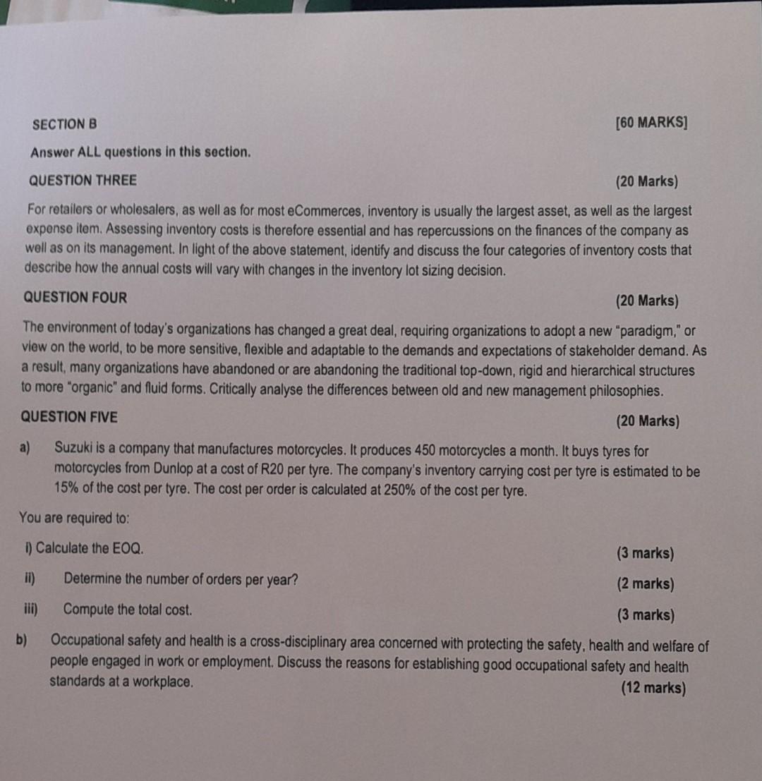  B [60 MARKS] Answer ALL questions in this section. QUESTION THREE