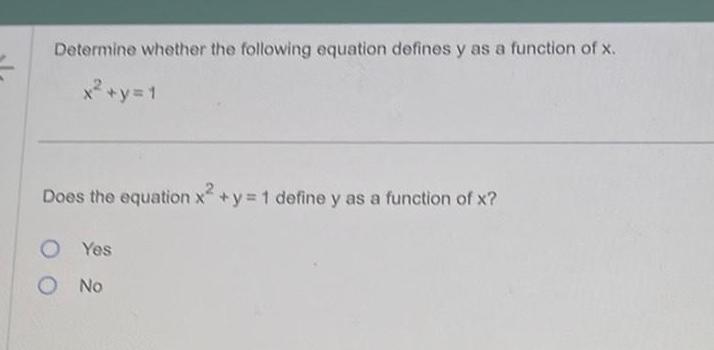  Determine whether the following equation defines y as a function of