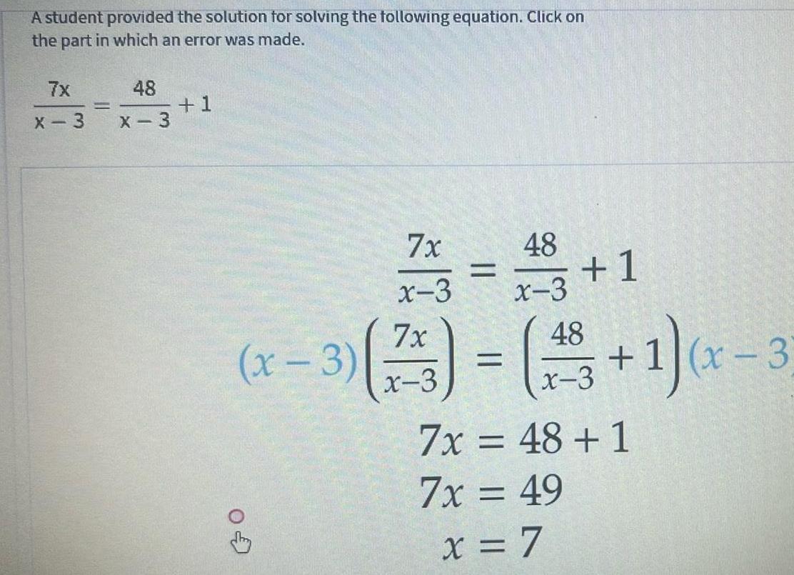 on the part in which an error was made 7x X 3