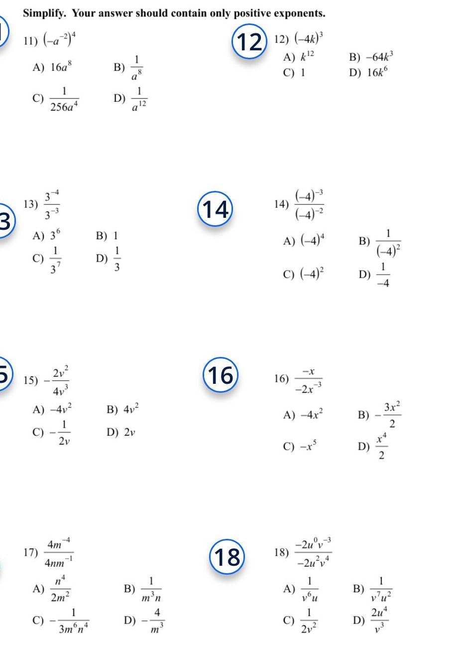 3 Simplify Your answer should contain only positive exponents 11 a