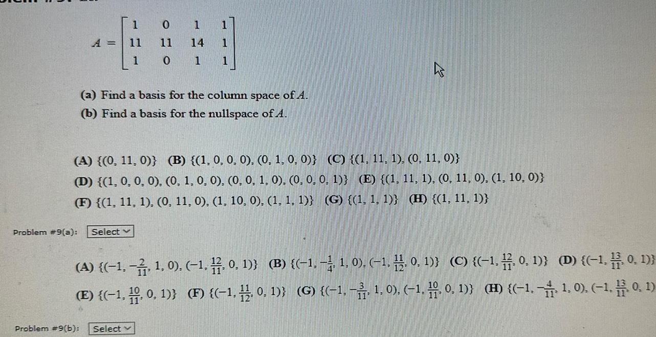 Problem 9 a A Problem 9 b 11 1 A 0