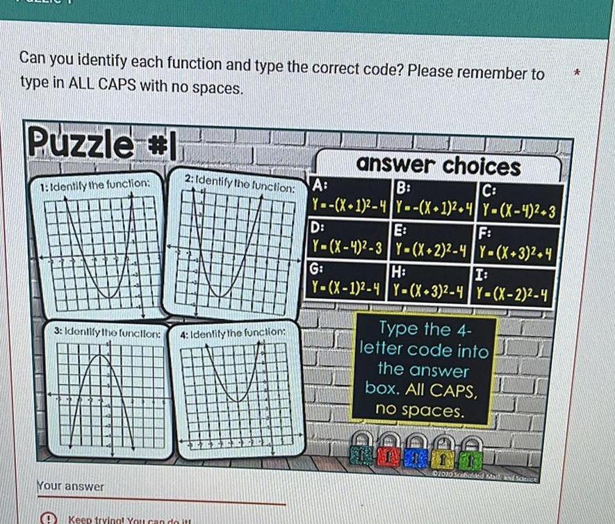  Can you identify each function and type the correct code Please