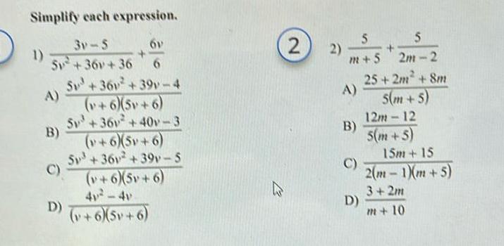 Simplify each expression 3v S 6v S 36v 36 6 1