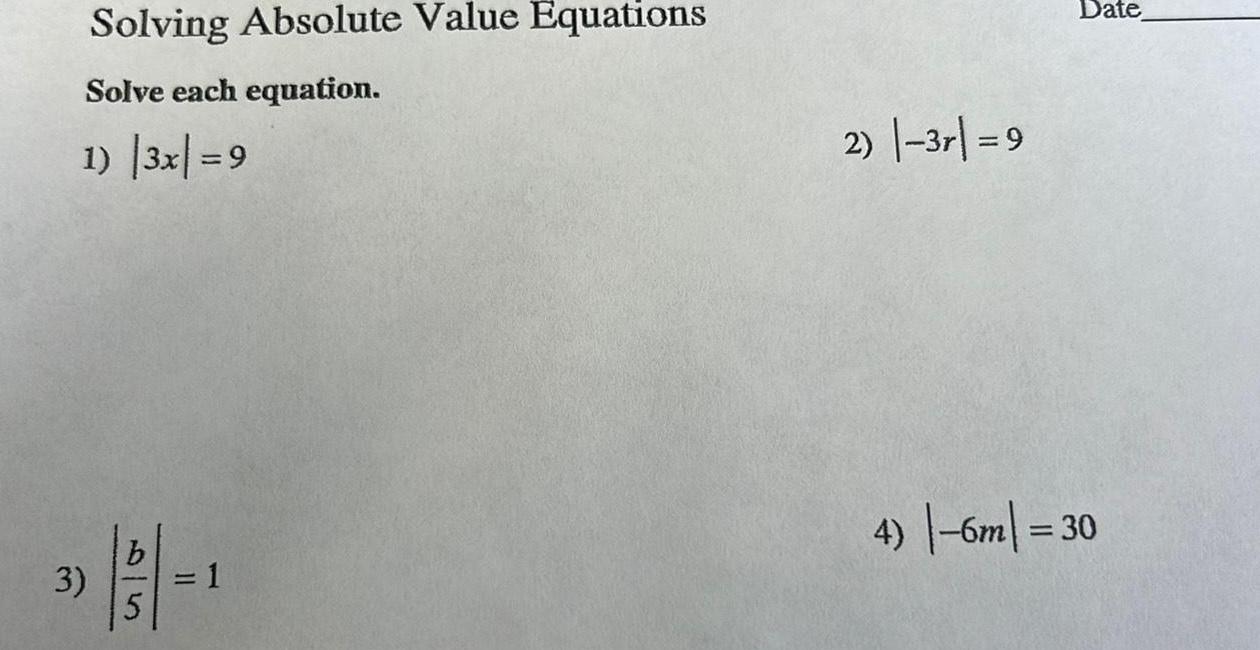  Solving Absolute Value Equations Solve each equation 1 3x 9 3
