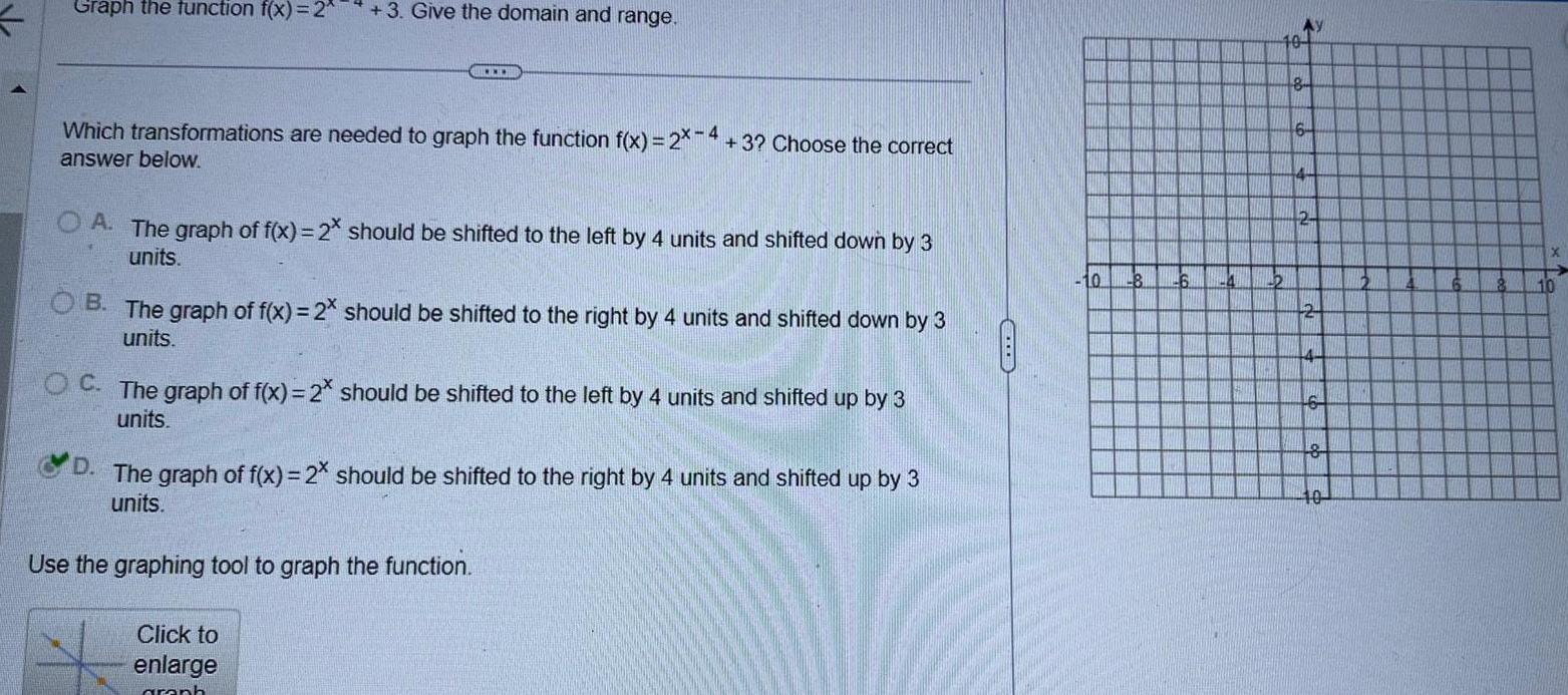 and range Which transformations are needed to graph the function f x