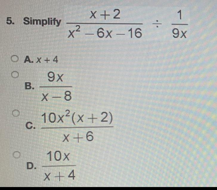  5 Simplify OA x 4 O 0 B C D x