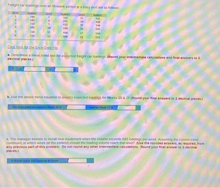  Freight car loadings over an 18 -week perlod at a busy