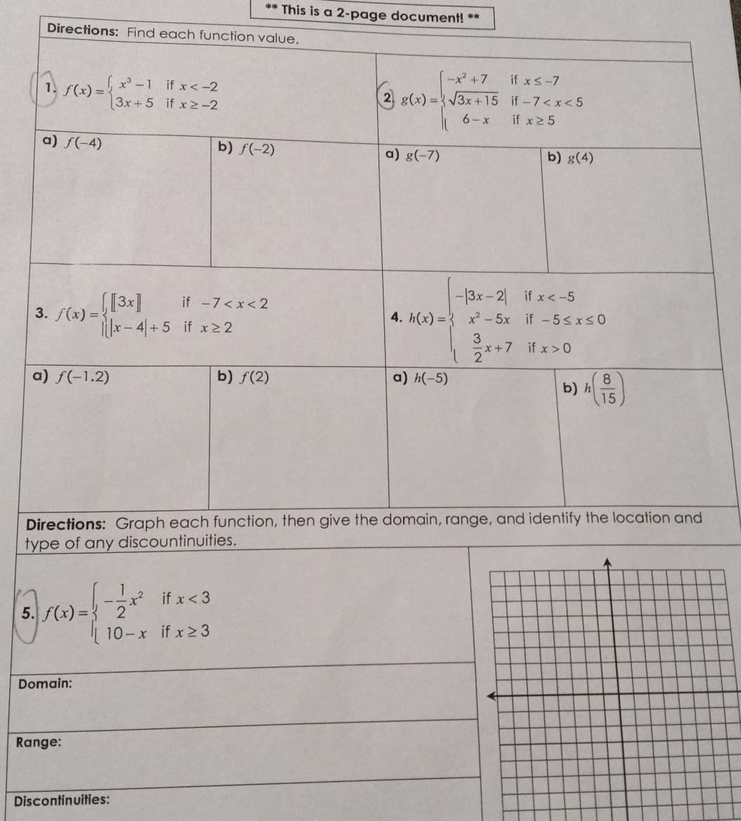 Directions Find each function value 1 f x x 1 if