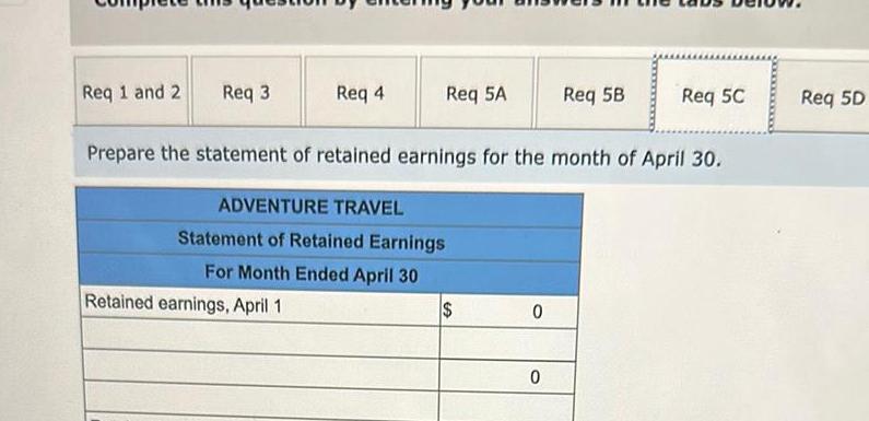 earnings April 1 ADVENTURE TRAVEL Statement of Retained Earnings For Month Ended