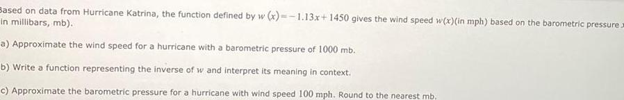x 1 13x 1450 gives the wind speed w x in mph