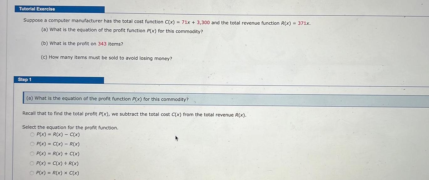 C x 71x 3 300 and the total revenue function R x