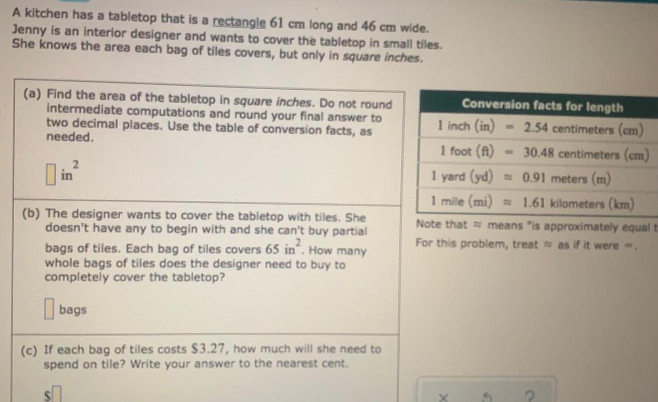 A kitchen has a tabletop that is a rectangle 61 cm