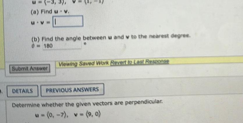the angle between u and v to the nearest degree 0 180