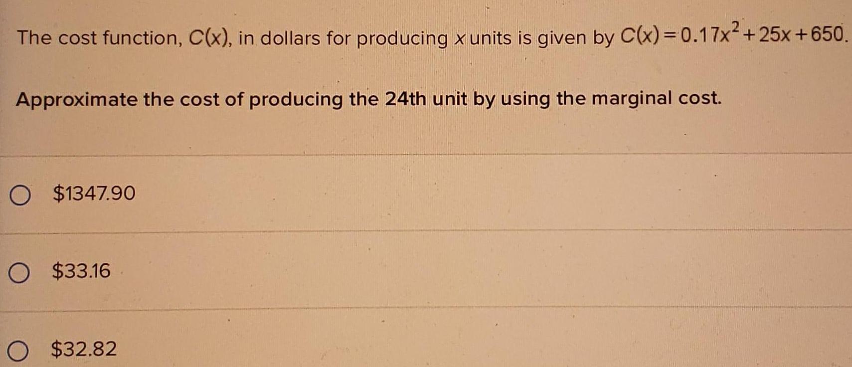 is given by C x 0 17x 25x 650 Approximate the cost