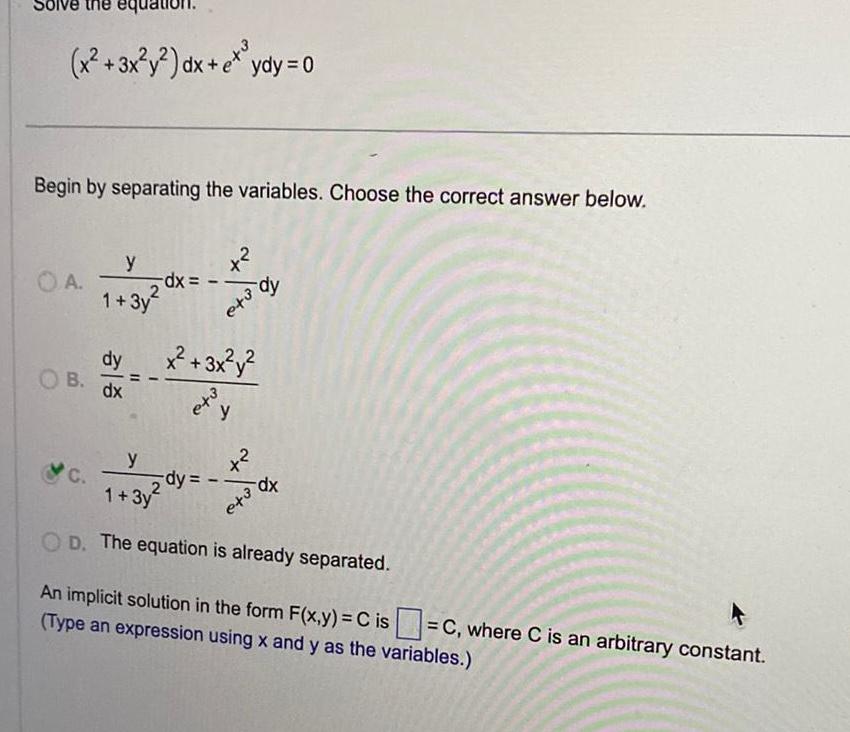 variables Choose the correct answer below O A y 1 3y OB