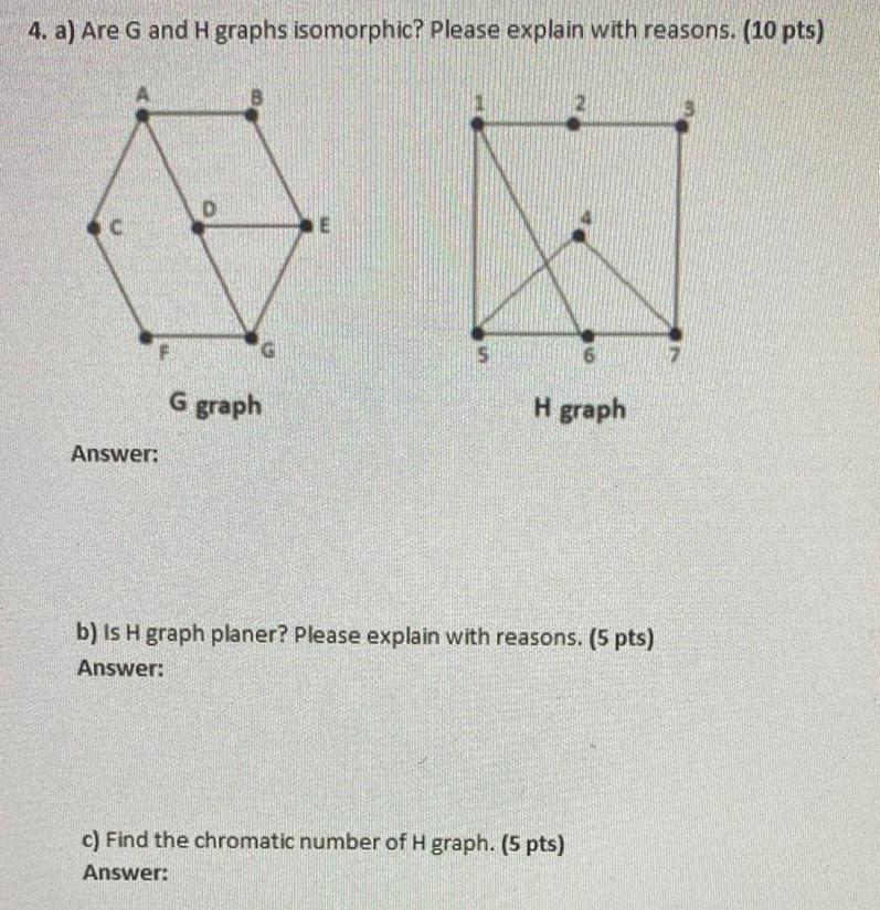 reasons 10 pts C Answer D G G graph S H graph