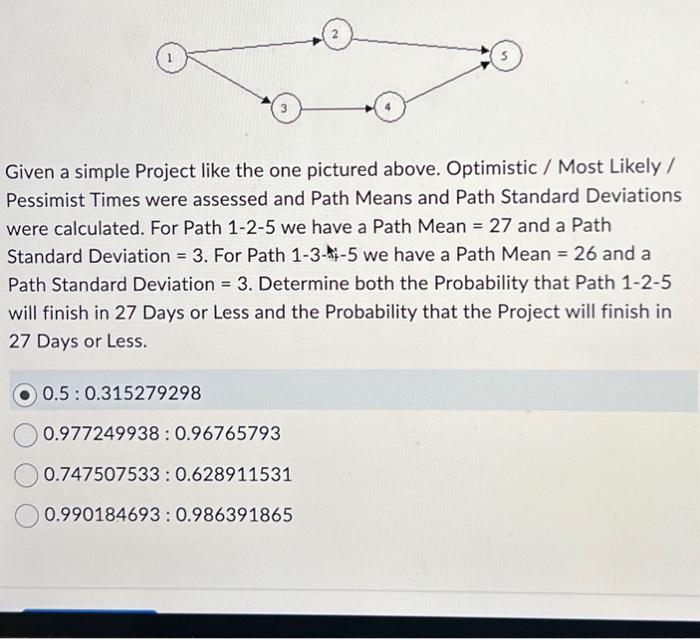  Given a simple Project like the one pictured above. Optimistic /