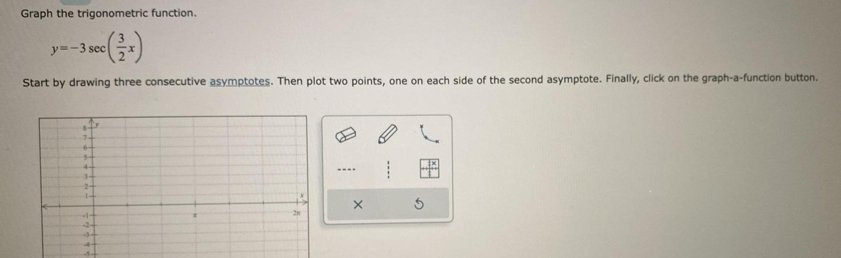 drawing three consecutive asymptotes Then plot two points one on each side