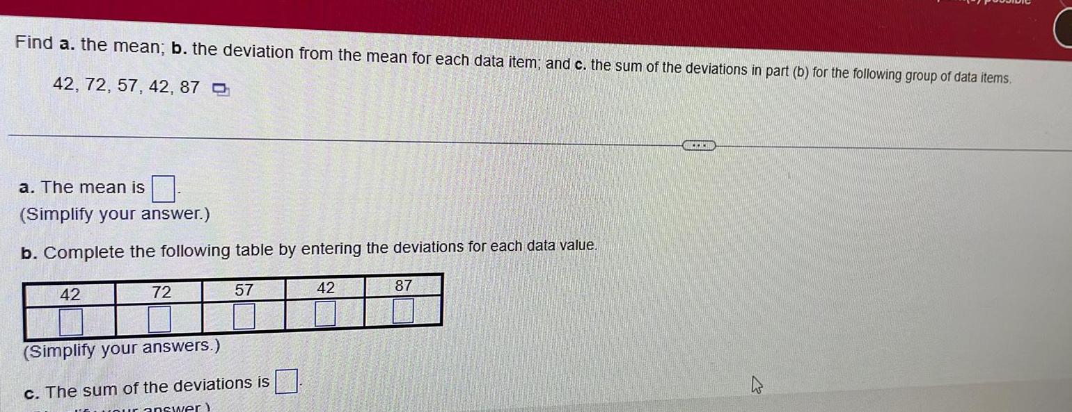 Find a the mean b the deviation from the mean for