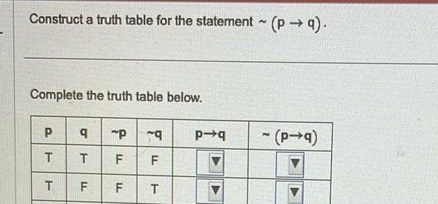 truth table below P 9 P 79 T T F F T