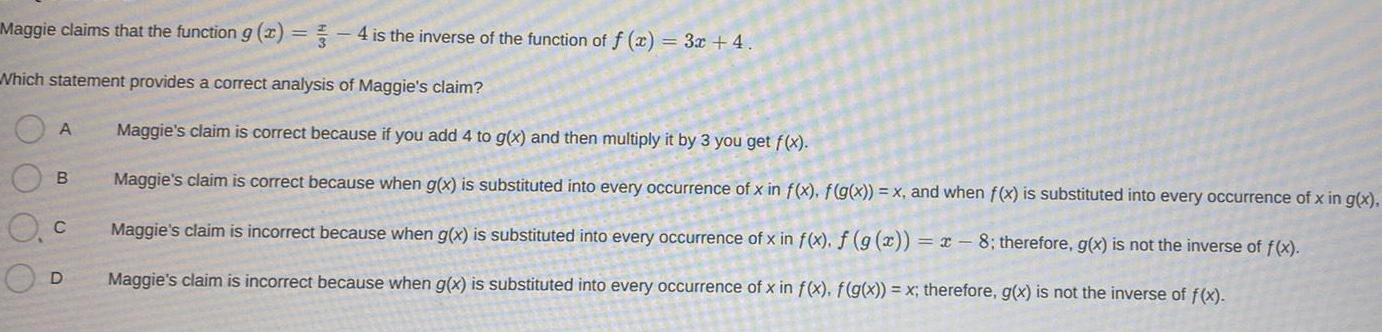 correct analysis of Maggie s claim A B C D 4 is