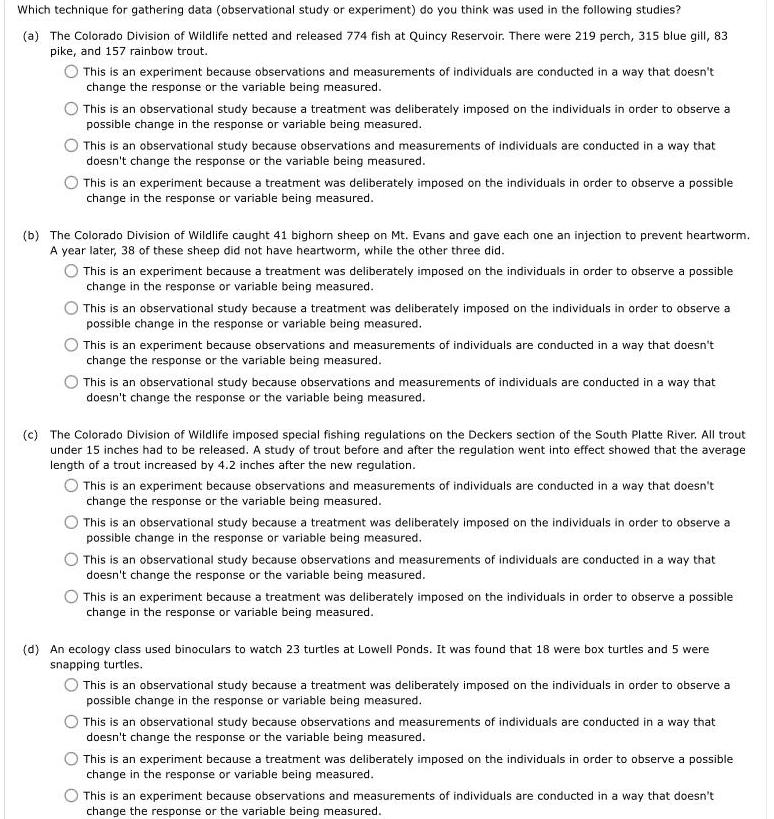  Which technique for gathering data observational study or experiment do you