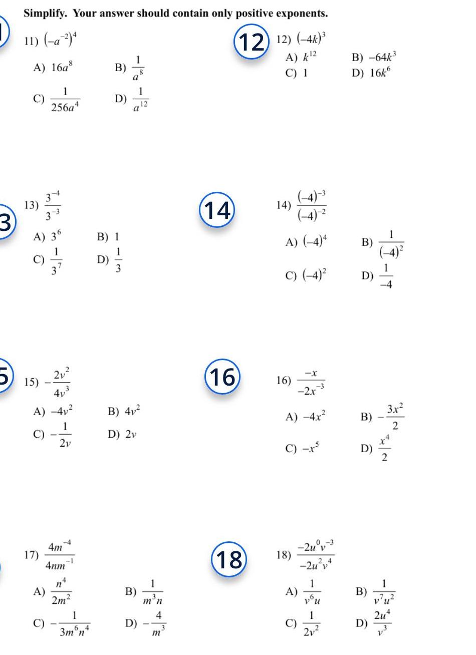  3 Simplify Your answer should contain only positive exponents 11 a