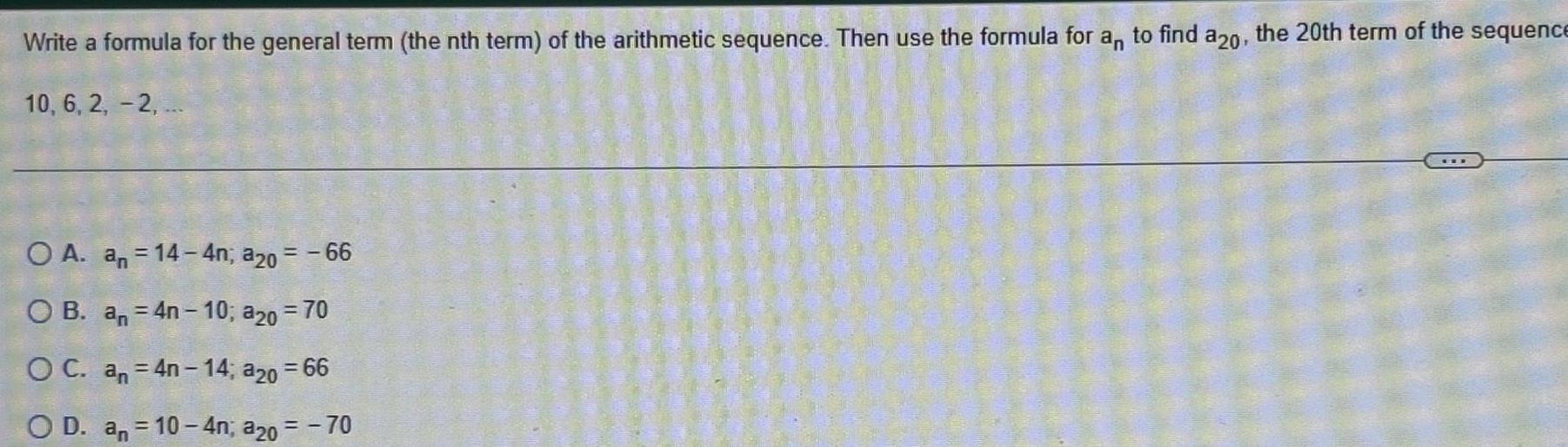 the arithmetic sequence Then use the formula for an to find a20