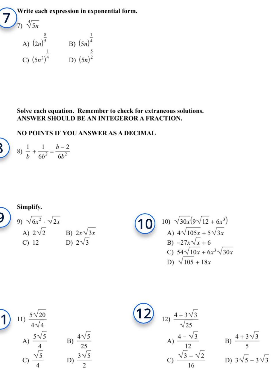  7 B 9 1 Write each expression in exponential form 7