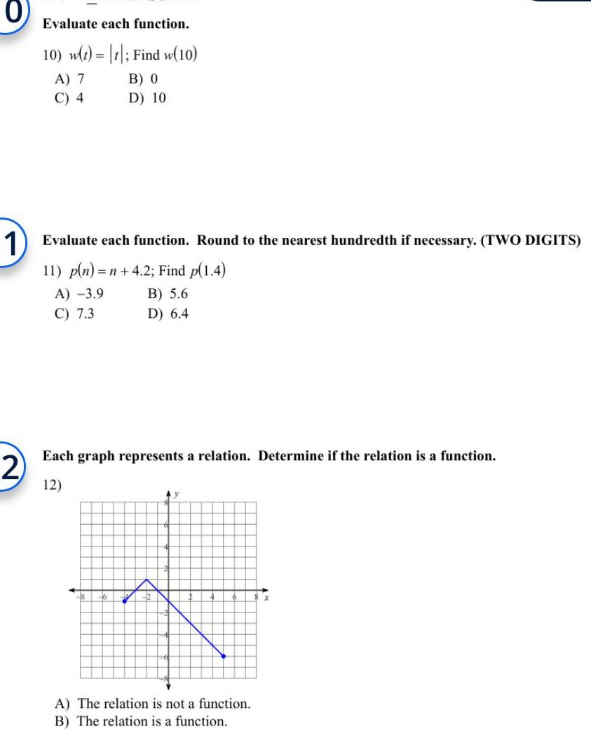 A 7 B 0 D 10 C 4 Evaluate each function Round