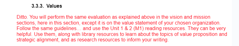  3.3.3. Values Ditto. You will perform the same evaluation as explained
