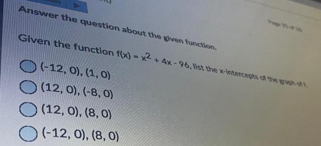 x x 4x 96 list the x intercepts of the graph of