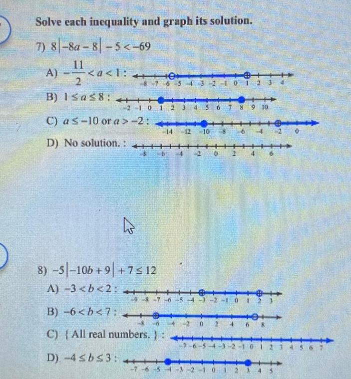  Solve each inequality and graph its solution 7 8 8a 8