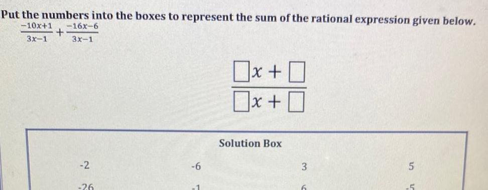 the rational expression given below 10x 1 3x 1 16x 6 3x