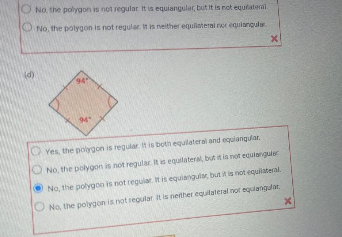 it is not equilateral No the polygon is not regular It is