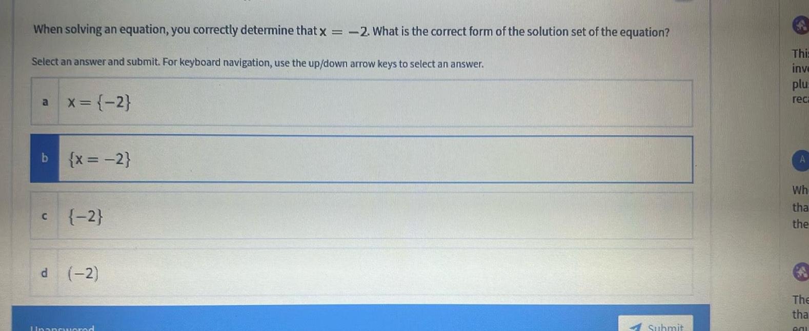 is the correct form of the solution set of the equation Select