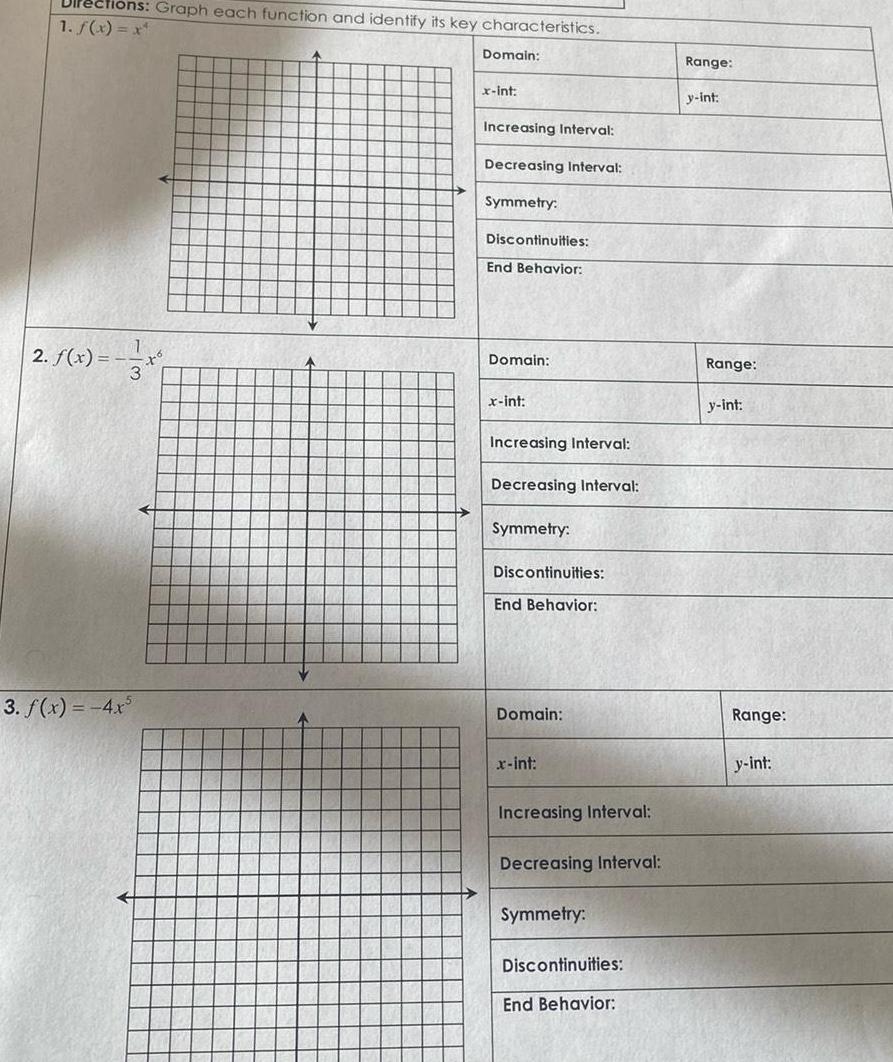  Directions Graph each function and identify its key characteristics 1 f