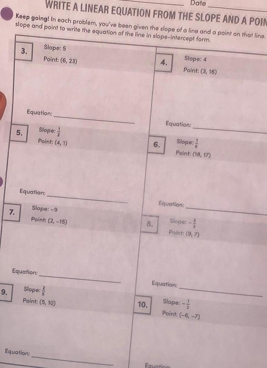 POIN Keep going In each problem you ve been given the slope