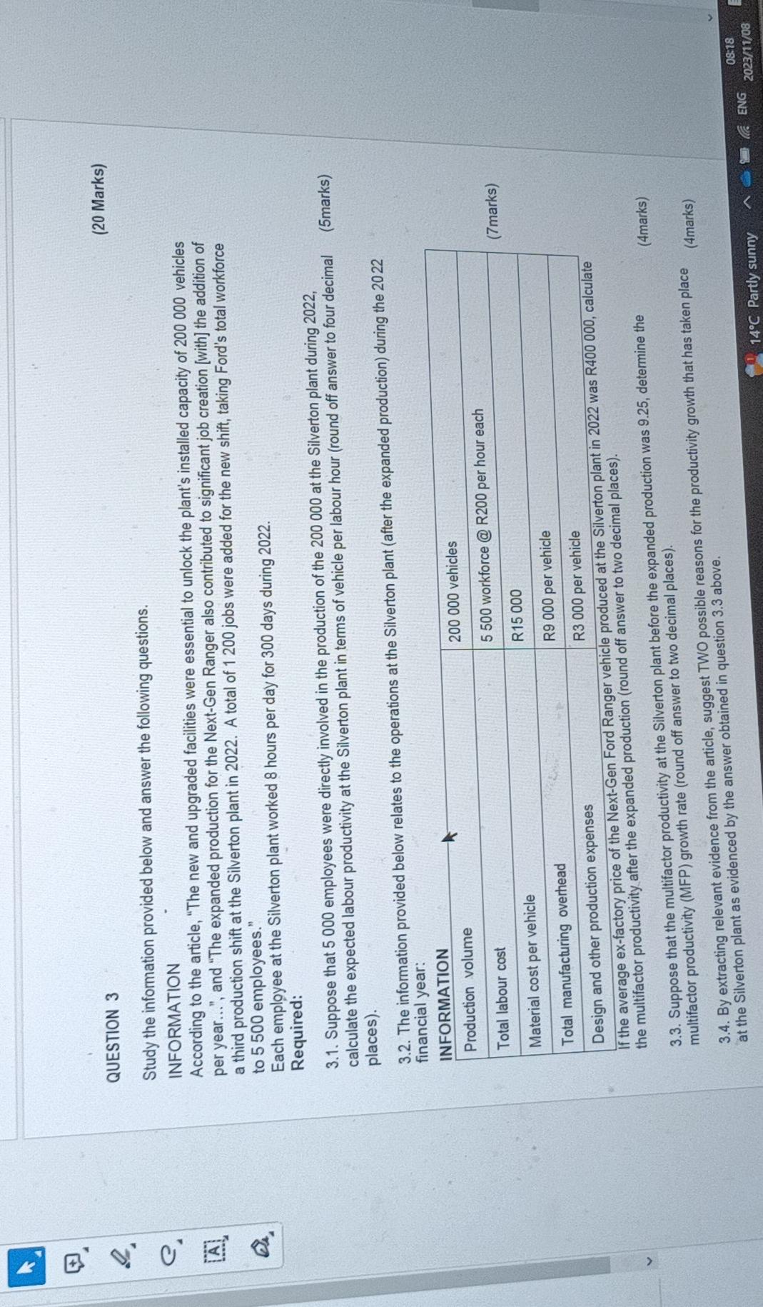 Study the information provided below and answer the following questions. INFORMATION