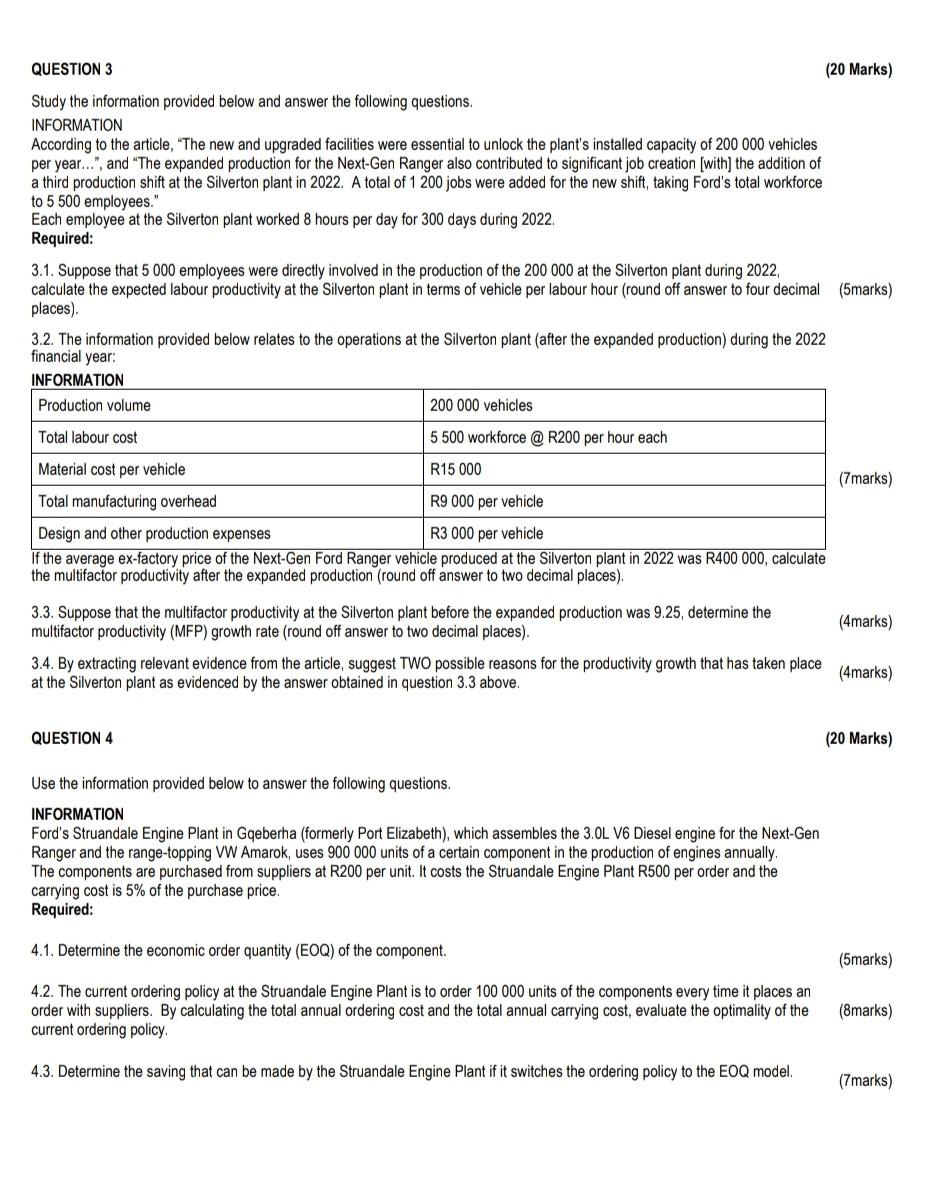 Study the information provided below and answer the following questions. INFORMATION