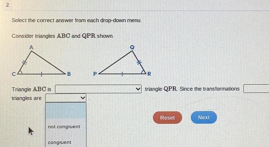  2 Select the correct answer from each drop down menu Consider