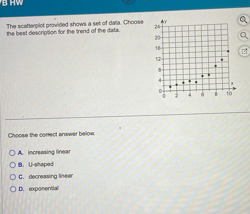  7B HW The scatterplot provided shows a set of data Choose