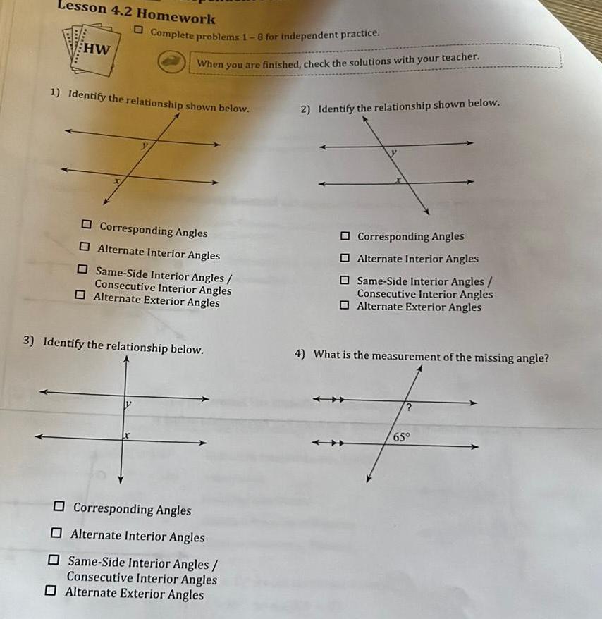  Lesson 4 2 Homework HW Complete problems 1 8 for independent