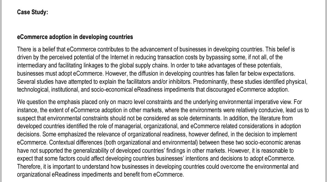  eCommerce adoption in developing countries There is a belief that eCommerce