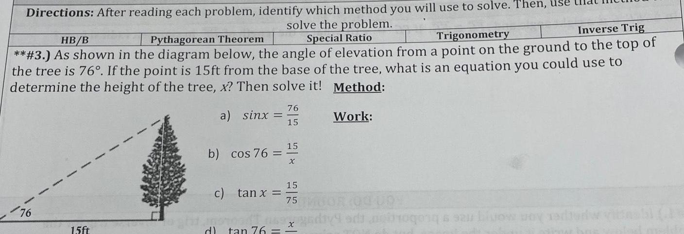 Directions After reading each problem identify which method you will use