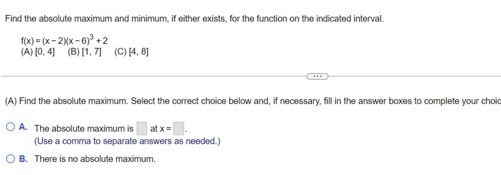 function on the indicated interval f x x 2 x 6 2