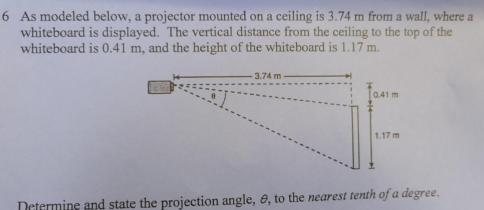  6 As modeled below a projector mounted on a ceiling is