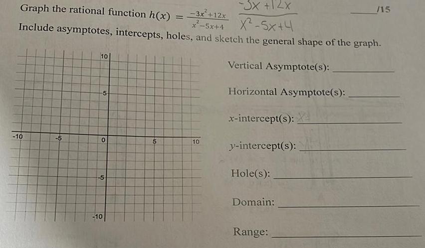 5X 4 Include asymptotes intercepts holes and sketch the general shape of