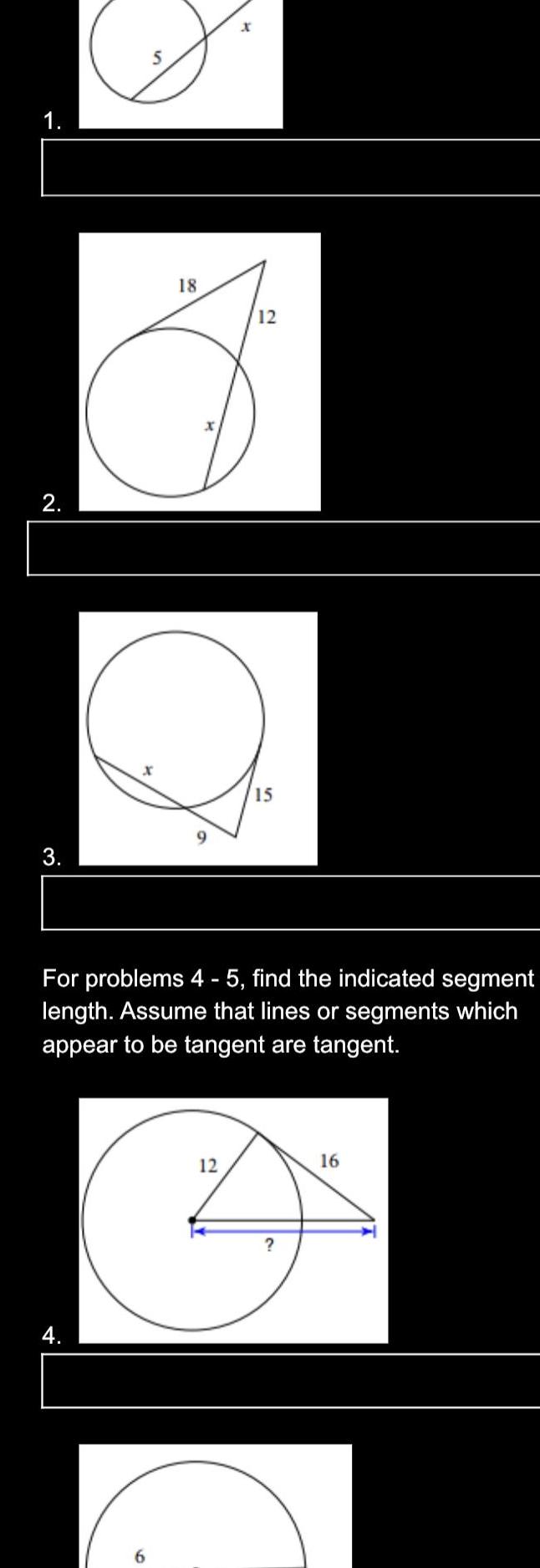 1 2 3 18 4 12 15 For problems 4 5