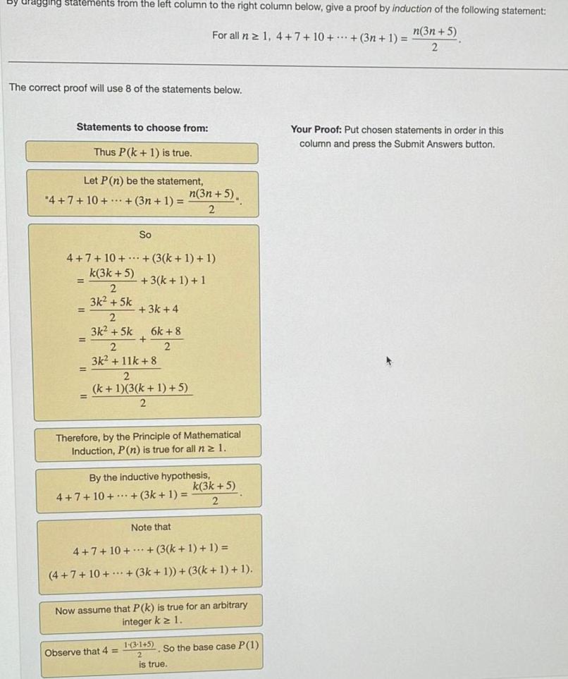  uragging statements from the left column to the right column below